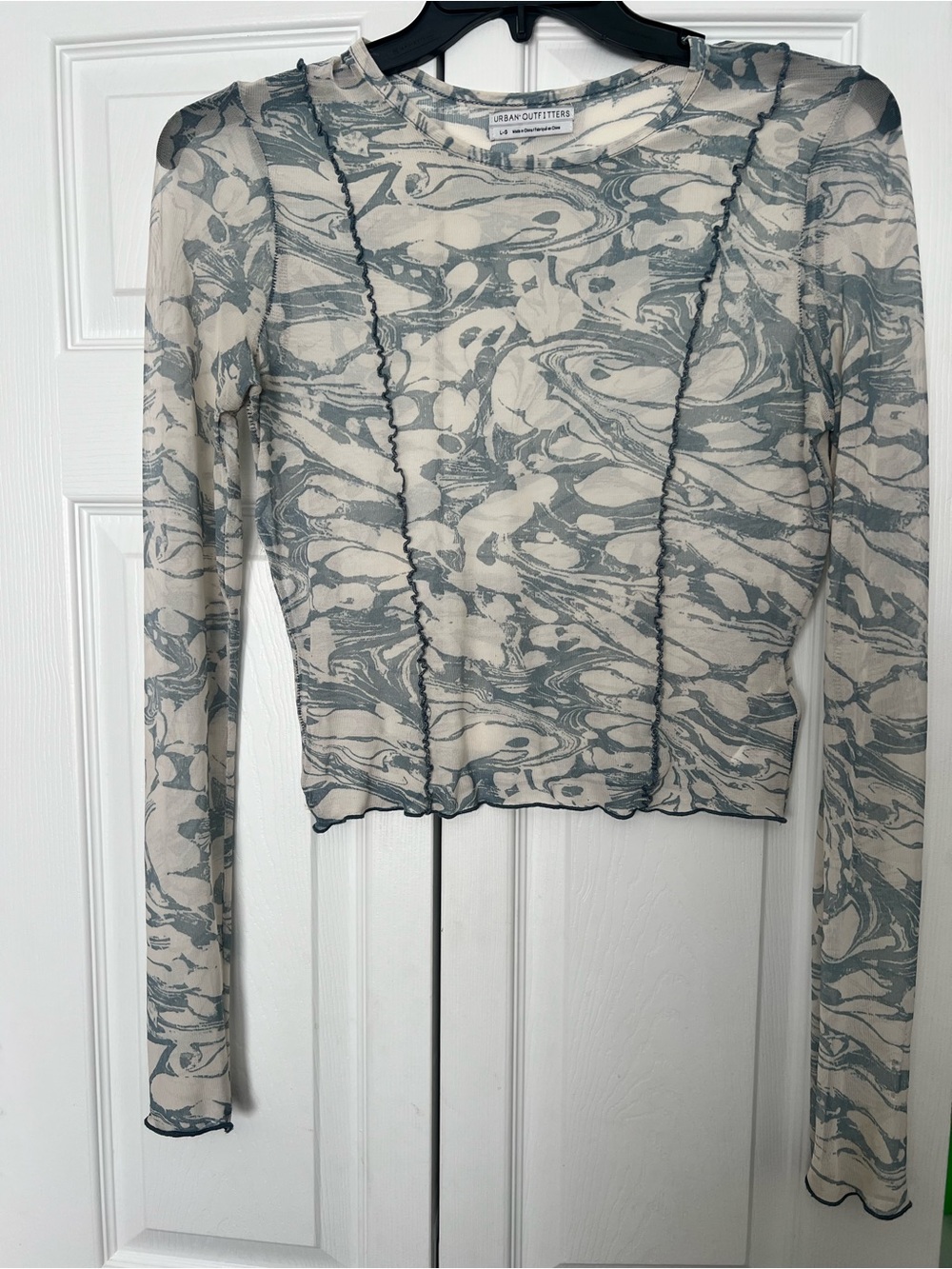 Urban Outfitters Blue & Cream Marble Mesh Long Sleeve Top
